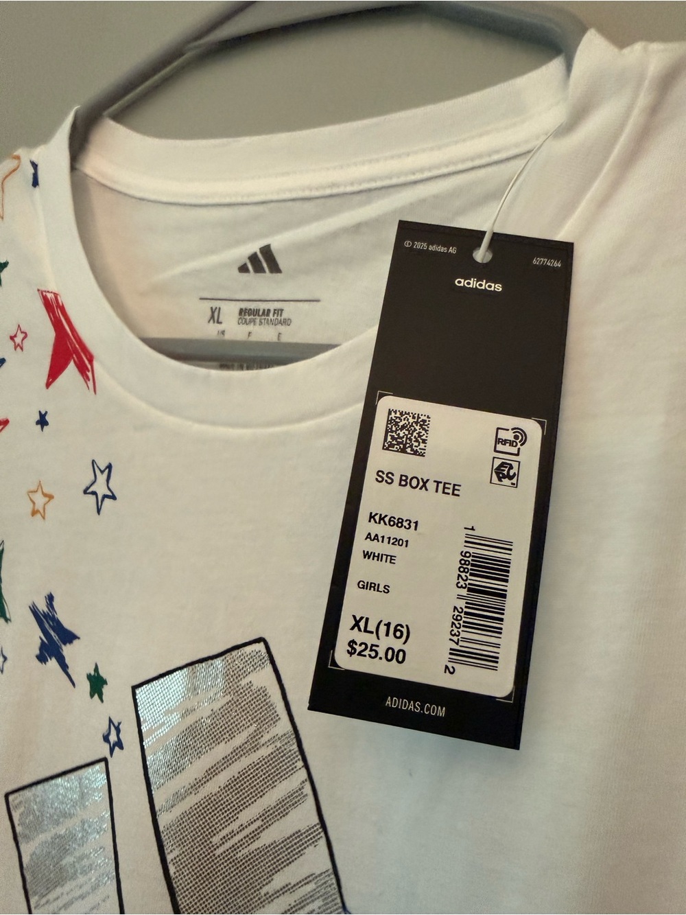 adidas White Tee with Multicolor Star Logo - Picture 2 of 4